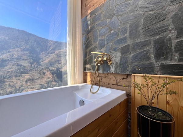 Private hot tub with mountain view