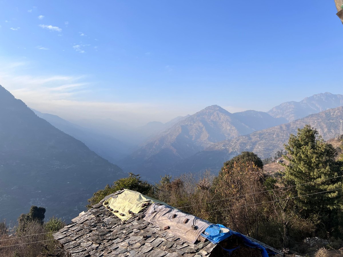 Sunset over the valley from the Glass House in Chhet